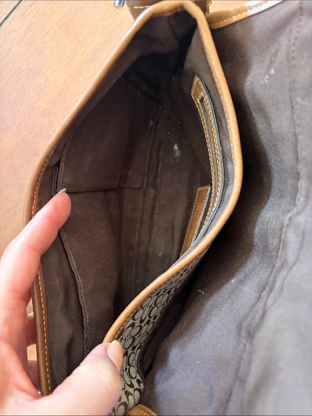 Coach Tan Signature Canvas Shoulder Bag with Brown Leather Trim - Picture 10 of 12